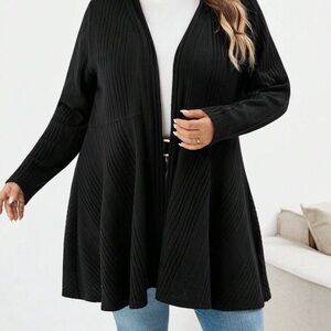 SHEIN Black Ribbed Open Cardigan